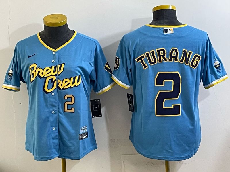 Women 2025 Milwaukee Brewers #2 Turang Light blue City Edition Nike MLB Jersey 01